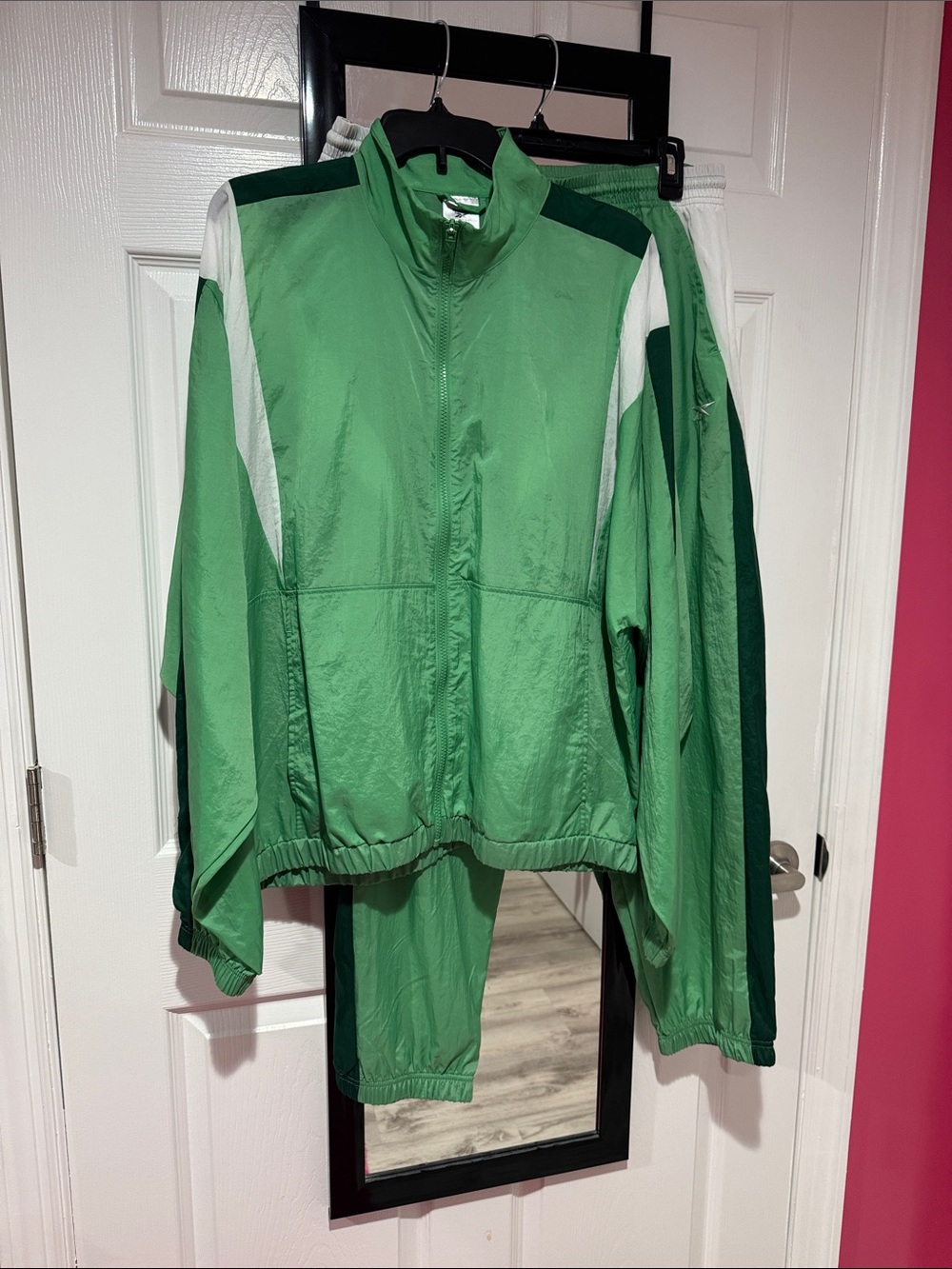 Reebok Green and White Women's Track Bomber Jacket
